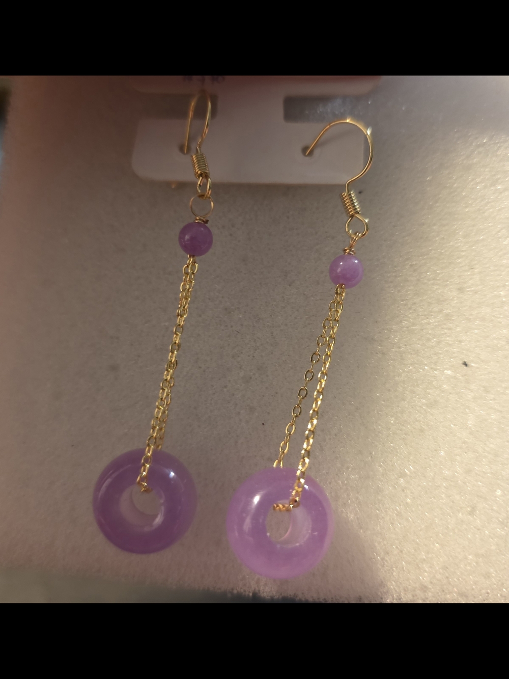 Gold Chain Lavender Jade Drop Earrings
